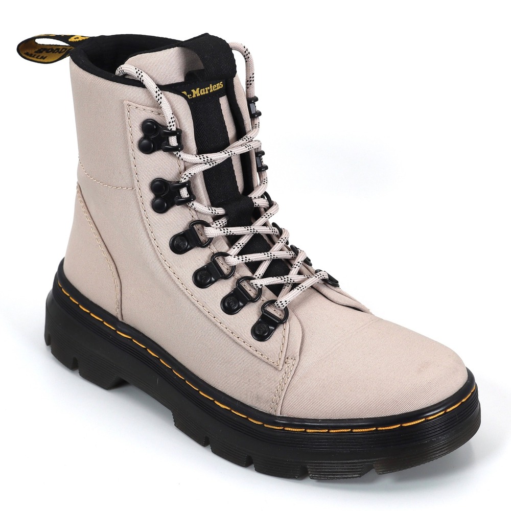 Dr. Martens Combs W Boots Womens 6 Beige Canvas Utility Combat Lace Up Shoes